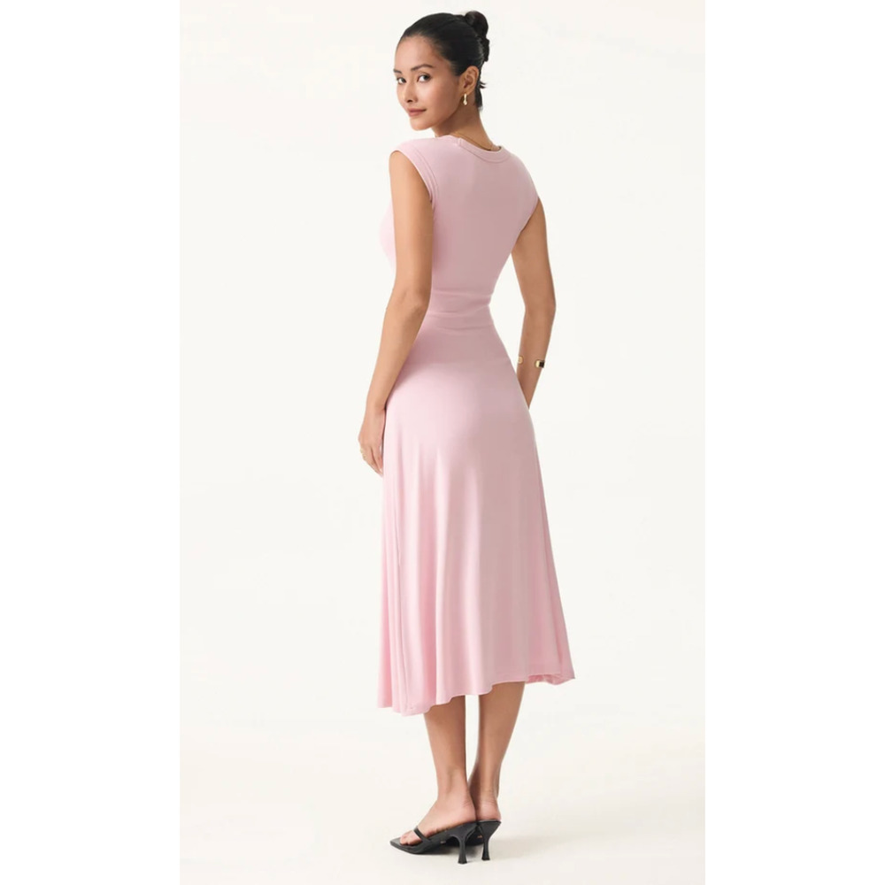OGL Scoop Neck Side Ruched New Airy Bra Midi Dress Pink M Comfort and Style - Picture 2 of 7